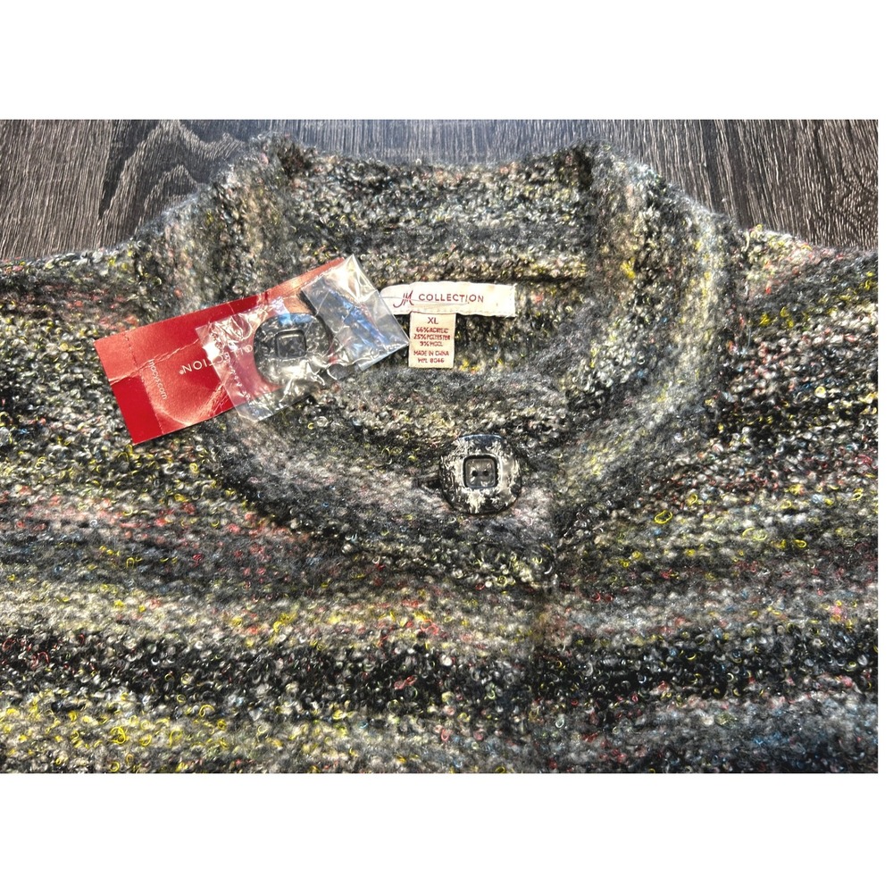 JM Collection Multicolor Knit Cardigan Button Up Textured Boho Sweater XL NEW